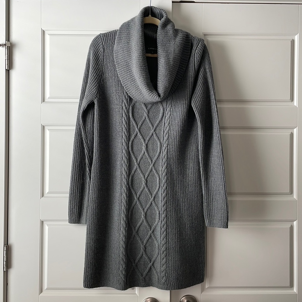Express grey sweater dress cowl neck medium